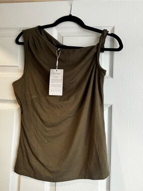One-Shoulder Olive Green Tank Top